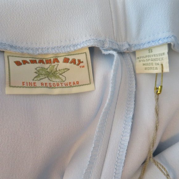 Vintage 80s Crop Carpi Pants 8 Baby Blue High Waist Flat Front Zip Stretch NEW - Picture 9 of 10